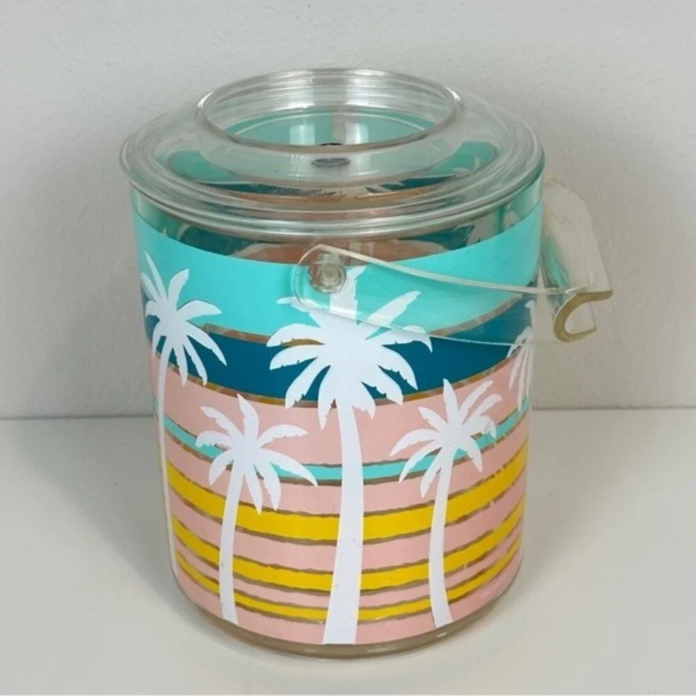 Vintage Culver Acrylic Pastel Palm Tree Ice Bucket 90s